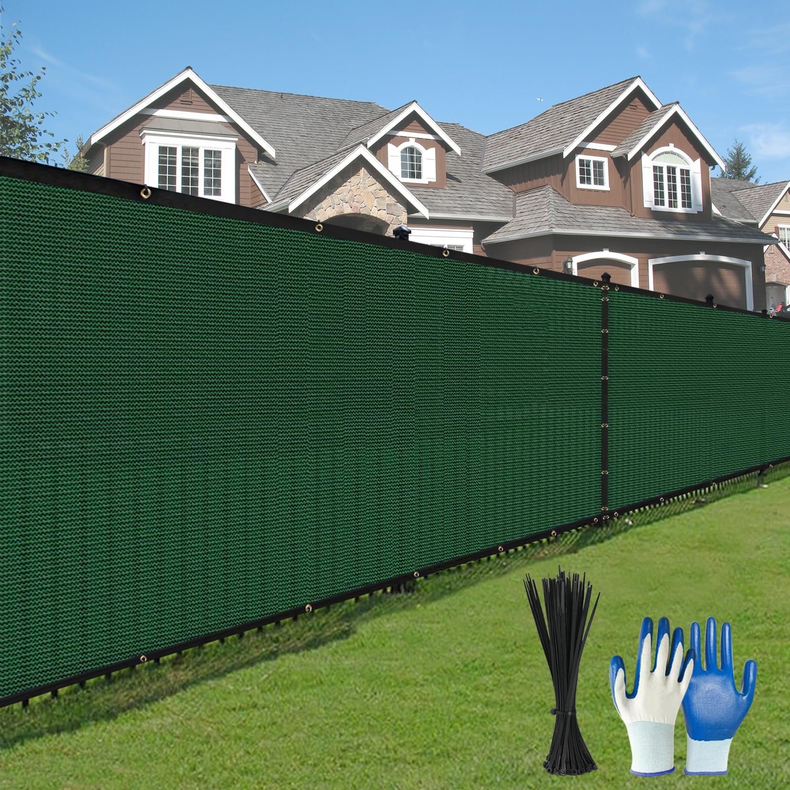 DenForste Privacy Fence Screen,with Gloves, 8X50FT Heavy Duty 220GSM 98% Blockage Privacy Screen Fence for Outdoor Wall Garden Yard Backyard (Green)