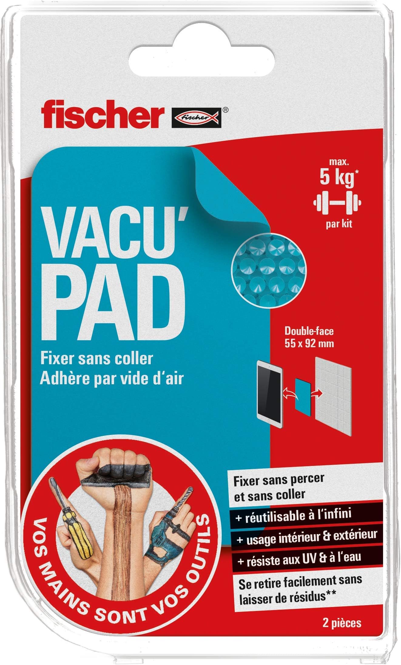 Fischer 548880 VMVO VACU'PAD MULTIFIX Rectangular Fixer Without Drilling Blue