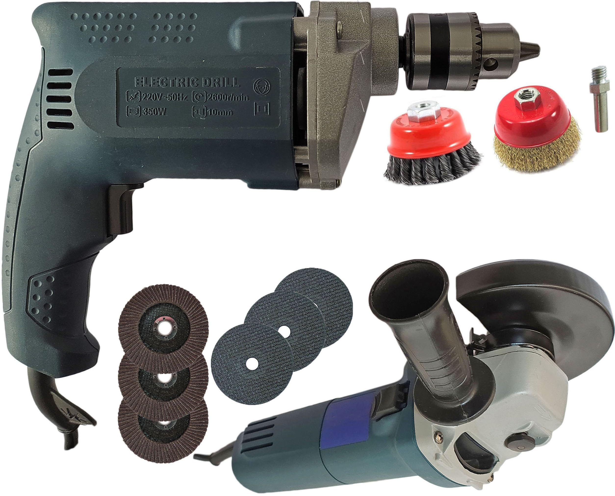 Inditrust Blue 900w Sliding Angle Grinder 100mm & 10mm Electric Drill machine with 2pc 3inch Cup brush, Bolt, 3pc Cutt off and 3pc Flap wheel set (B0CGJ6P29Y) Amazon Price History, Amazon Price Tracker