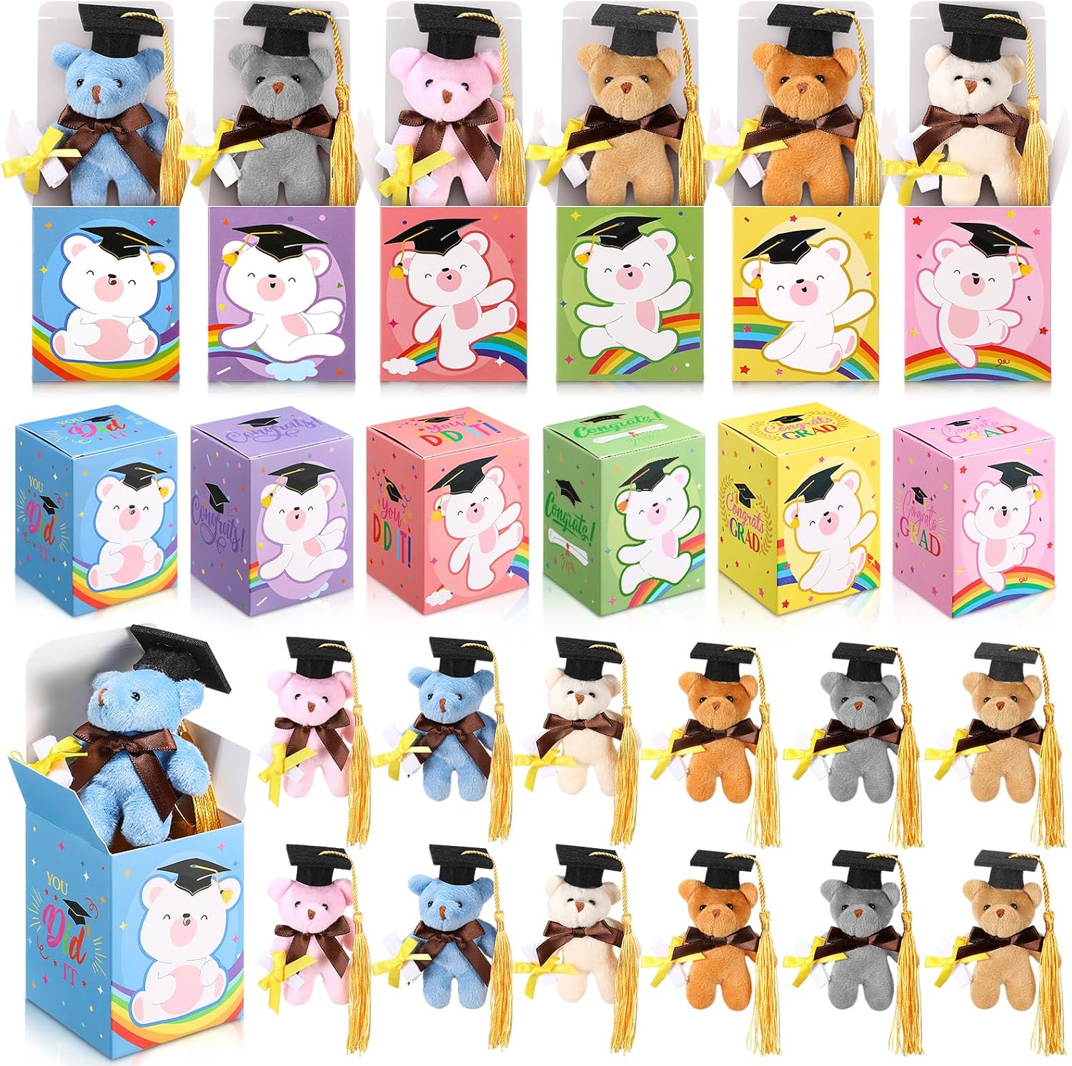 36 Set Mini Graduation Plush Bear with Graduation Gifts Box Graduations Stuffed Animal Keychain with Cap Gift Set for 2026 Grad Party Graduate Decoration Supplies Classroom Exchange Gift