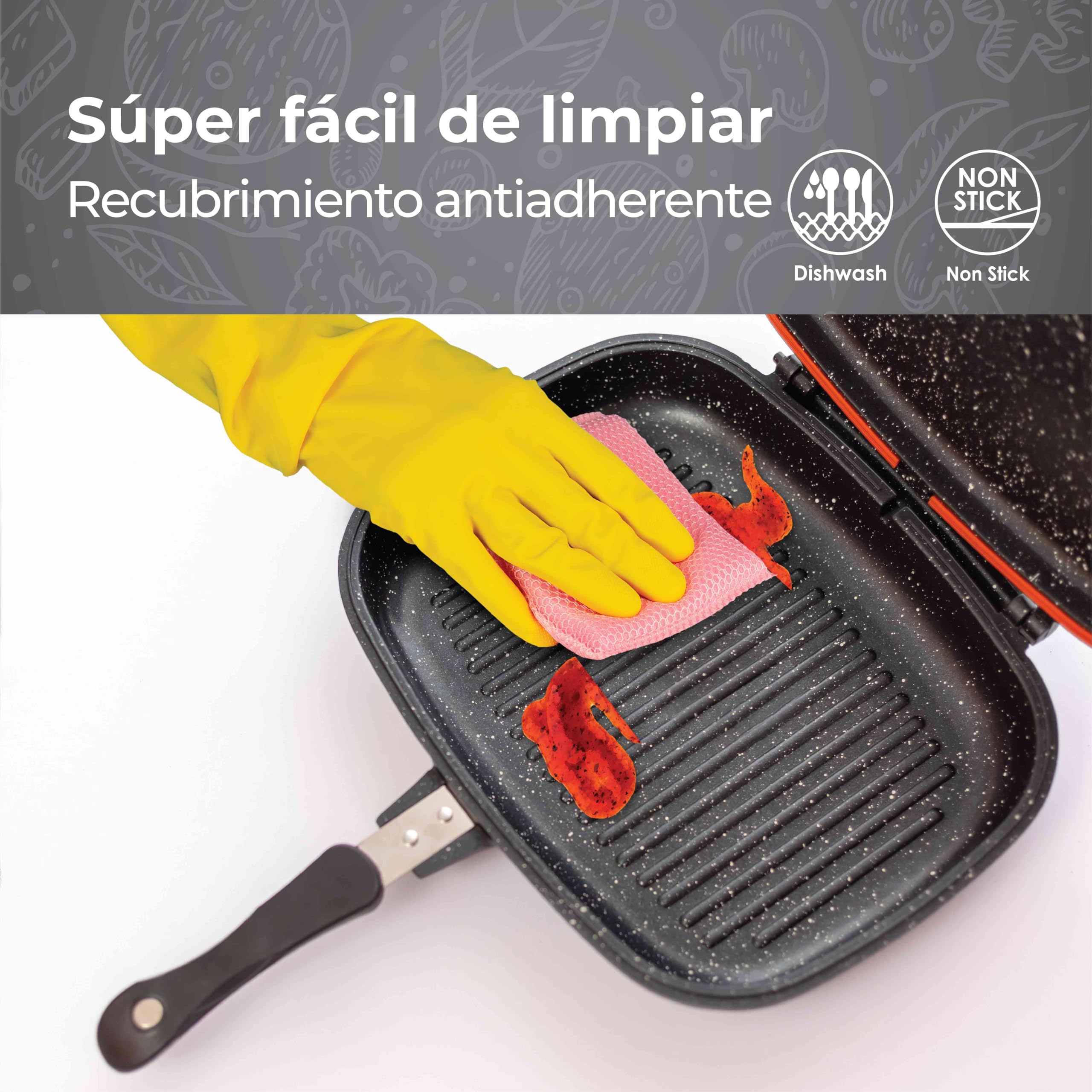 Müller Kitchen Sartén doble MK-3001, antiadherente de granito de mármol alemán de aluminio fundido a presión, sin PFOA, resistencia a los arañazos, 32 cm, color negro