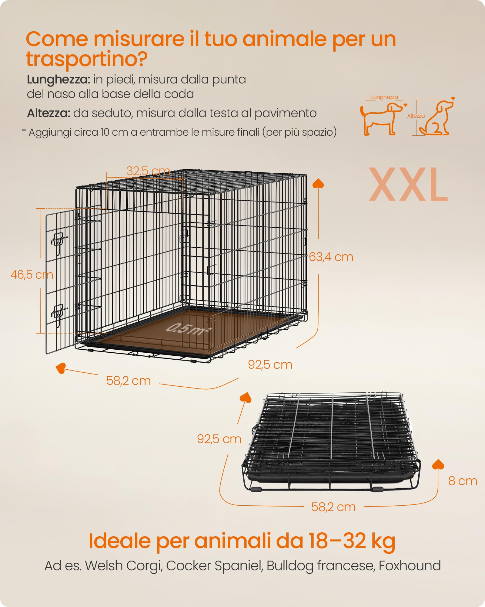 Feandrea Gabbia per Cani, 1 Porta, Pieghevole, 122,5 x 74 x 80 cm