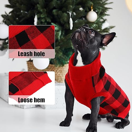 Miniatura 3 de PUMYPOREITY Suéter clásico a cuadros para perro con agujero para correa, cálido y elástico para perros pequeños y medianos, suéter de punto jacquard
