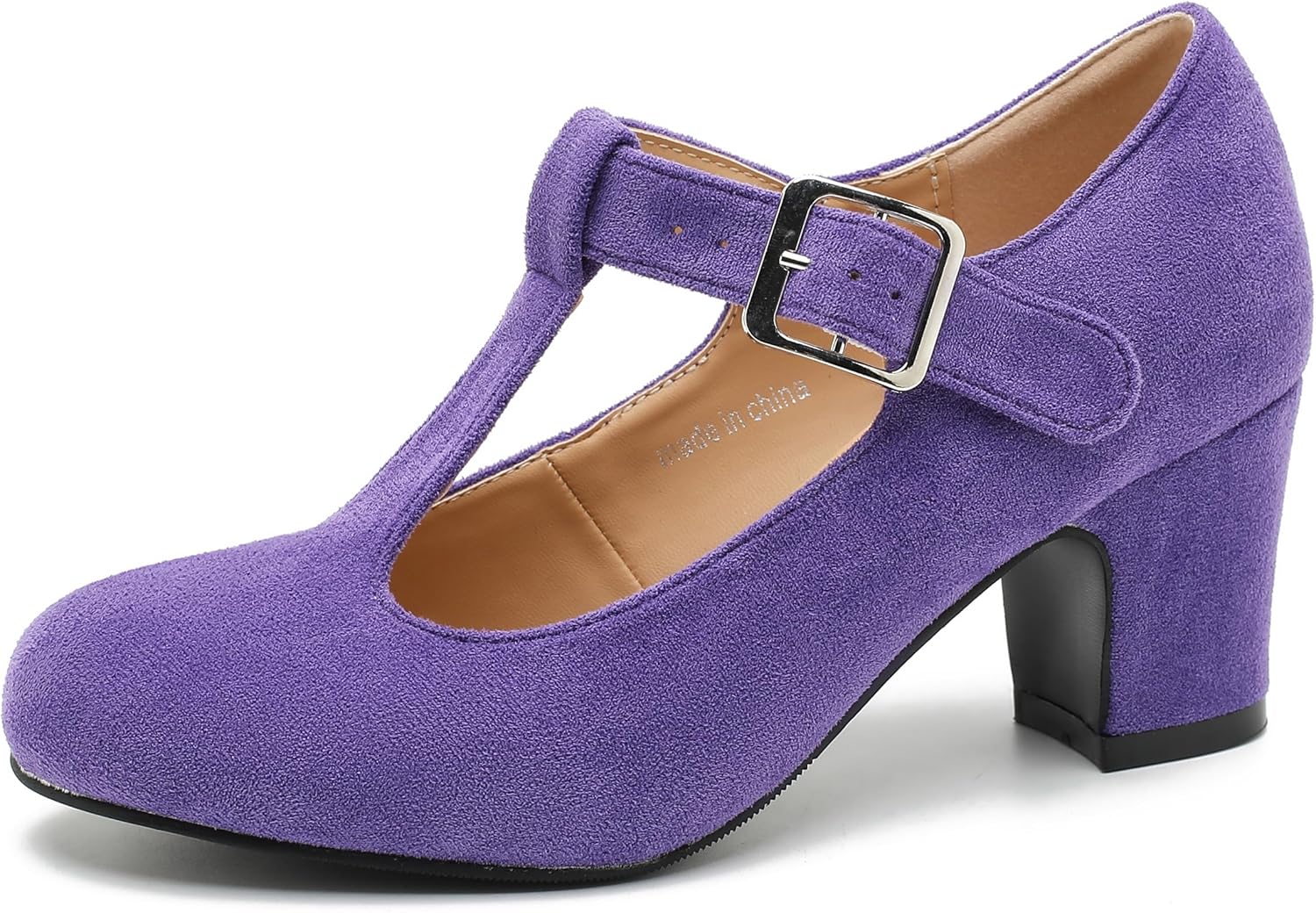 Women's T-Strap Mary Jane Pumps Round Closed Toe Comfortable Low Chunky Block Heel Wedding Dress Evening Party Shoes