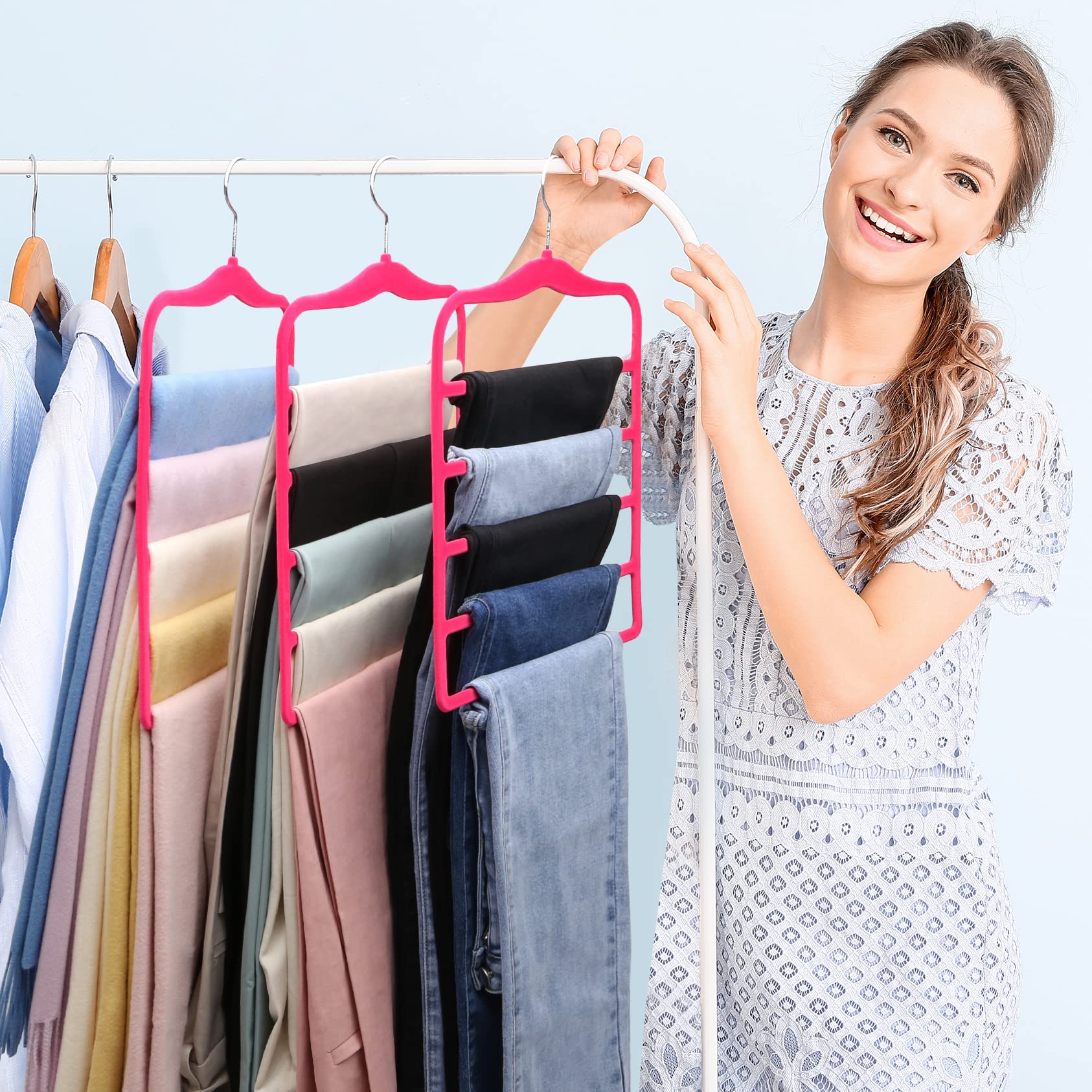 Hosenbügel aus Samt, platzsparende Schrank-Organizer, rutschfeste Jeans-Kleiderbügel für Hosen und Schals, 3 Stück