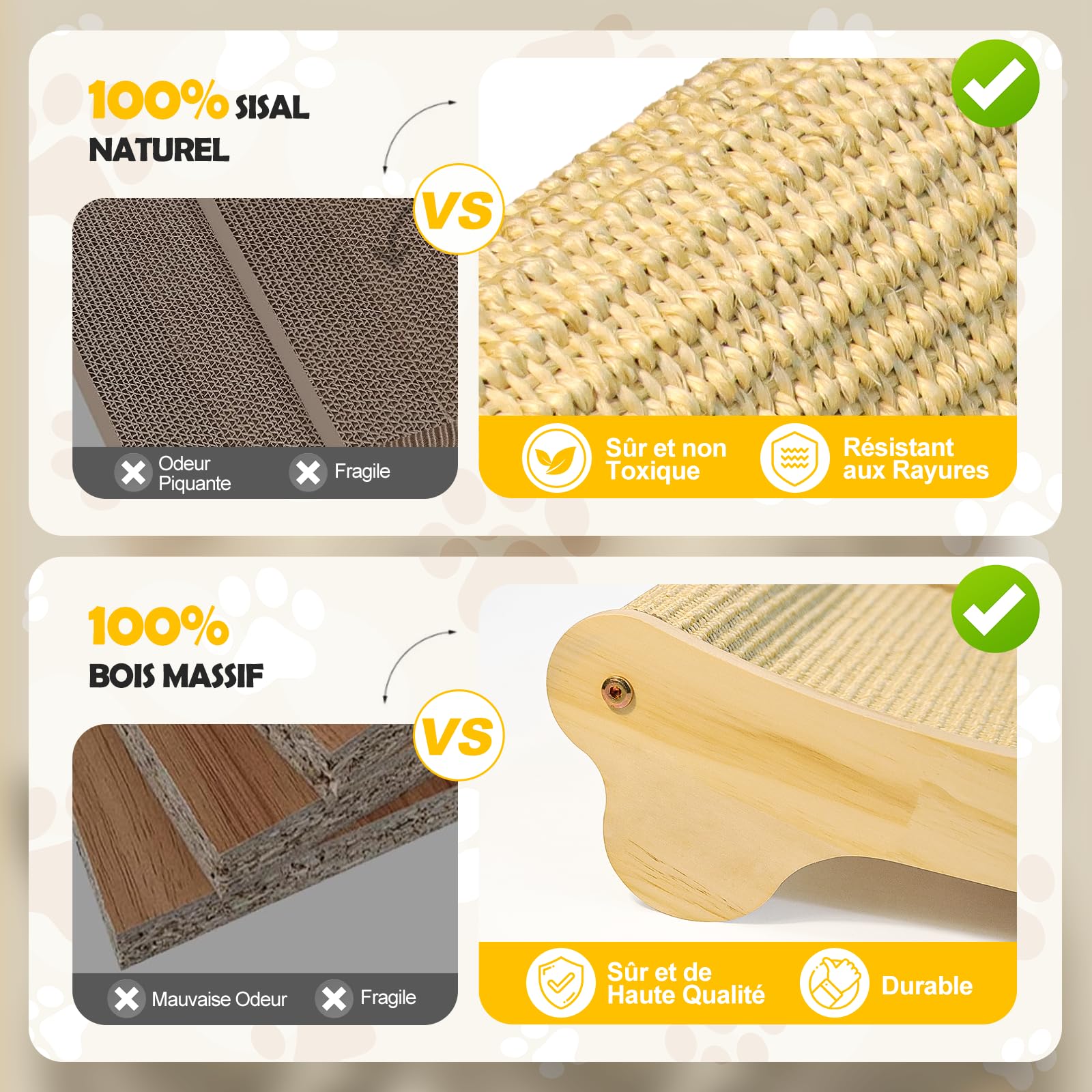 DONWEI Griffoir pour Chat Sisal, Grattoir Chat Lit, Design Incurvé à 160°, Tapis à Gratter Horizontal, Très Grand 60 x 37 x 14 cm, pour Tous Les Chats Détente