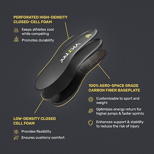 Miniatura 3 de VKTRY Plantillas de rendimiento doradas inserciones de fibra de carbono personalizadas, zapatos con tacos - fútbol, béisbol, softbol, lacrosse, golf