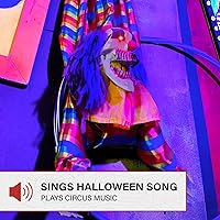Vista 7 de Haunted Hill Farm Animatronic aterrador payaso al revés colgante con luces activadas por tacto y sonido, funciona con pilas, decoración de Halloween