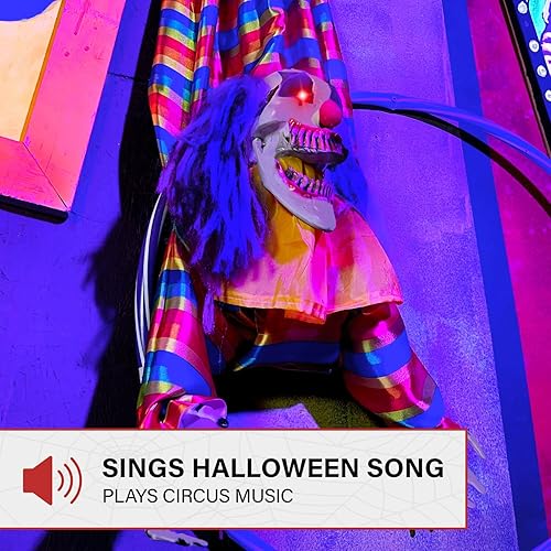 Miniatura 7 de Haunted Hill Farm Animatronic aterrador payaso al revés colgante con luces activadas por tacto y sonido, funciona con pilas, decoración de Halloween