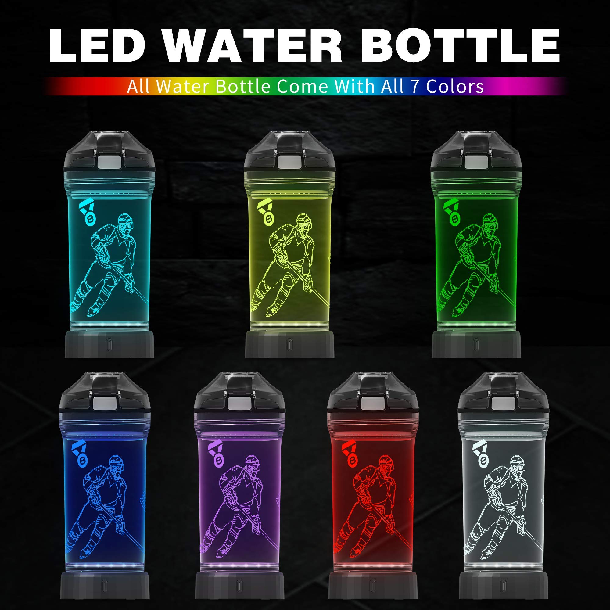 YuanDian Hockey Gifts for Boys, Light Up Water Bottle - 14 OZ Tritan BPA Free Eco-Friendly - Cool LED Sport Cups Gift for Hockey Player School Kids Girl Child Christmas Holiday