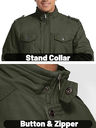 Miniatura 4 de MAGCOMSEN Chaqueta de invierno para hombre, con forro polar, chaqueta de trabajo de lona encerada, chaquetas cálidas de sherpa, chaqueta militar