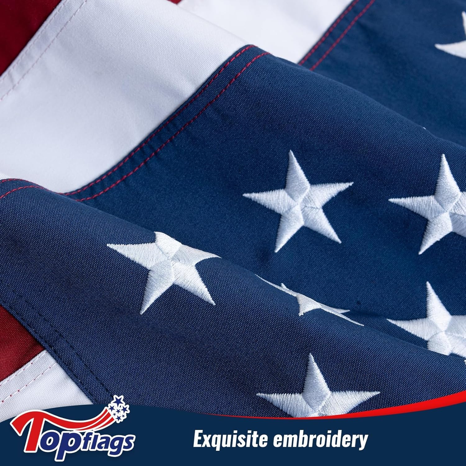 TOPFLAGS 100% Cotton American Flags 3x5 Ft for Outside TearProof Embroidered Stars Heavy Duty Outdoor Sewn Stripes,Longest Lasting Flag for High Wind