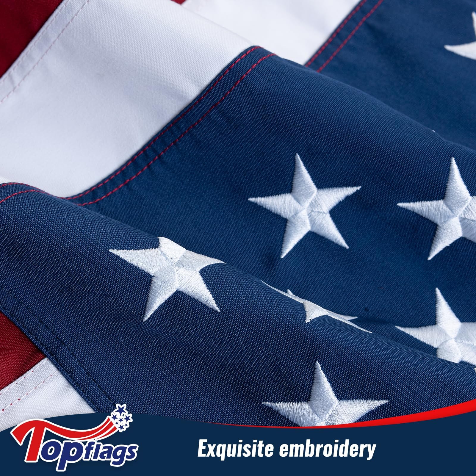 TOPFLAGS US-Flagge Aus Baumwolle 60x91 Cm – Bestickte Sterne, Genähte Streifen, Wetterfest, Mit Messingösen