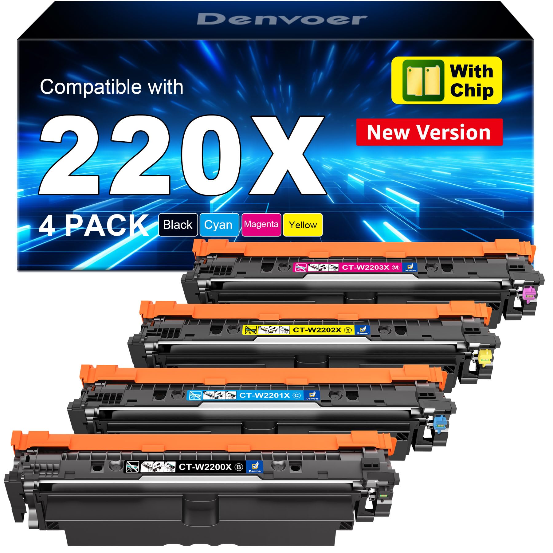 220X 220A Con Chip Compatibile per HP 220X Color Laserjet Pro MFP 4302dw | Compatibile per MFP 4302fdw 4202dw 4202dn 4302fdn Nero Ciano Giallo Magenta W2200X W2201X W2202X W2203X Toner 4 Pack