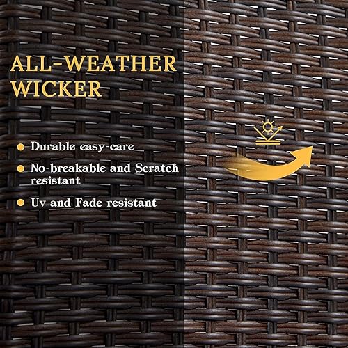 Miniatura 6 de VICLLAX Juego de 3 piezas de patio bistró, juego de mesa de patio pequeño incluye 2 sillas de patio de ratán y mesa de patio cuadrada de metal,