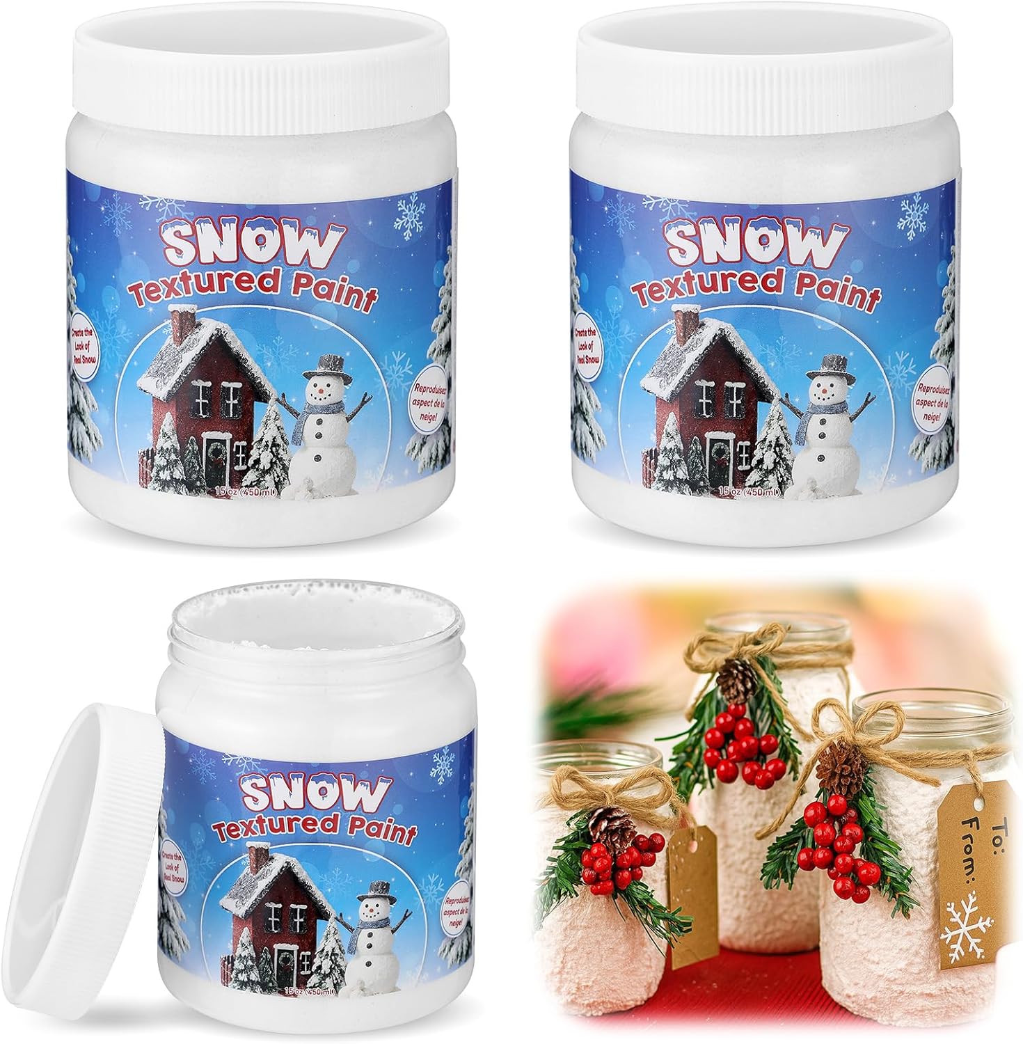Lounsweer 3 Pack 47.4 oz Snow Texture Paint White Dimensional Paint On Fake Snow Paste Decoration Snowing Blanket Craft Supplies for Christmas Decor