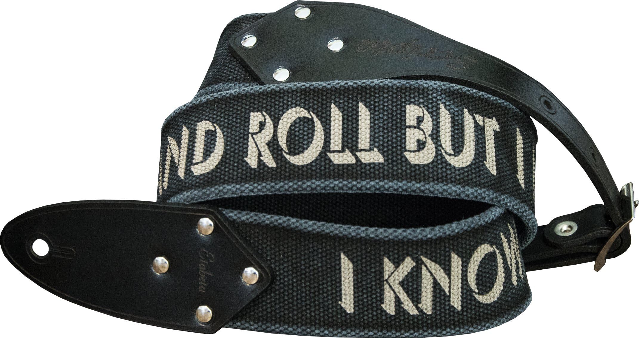 Etabeta Artigiano Toscano - I Know It's Only Rock'N'Roll... - Guitar and Bass Strap in Organic Cotton and Genuine Leather - Made in Italy (black brushed)