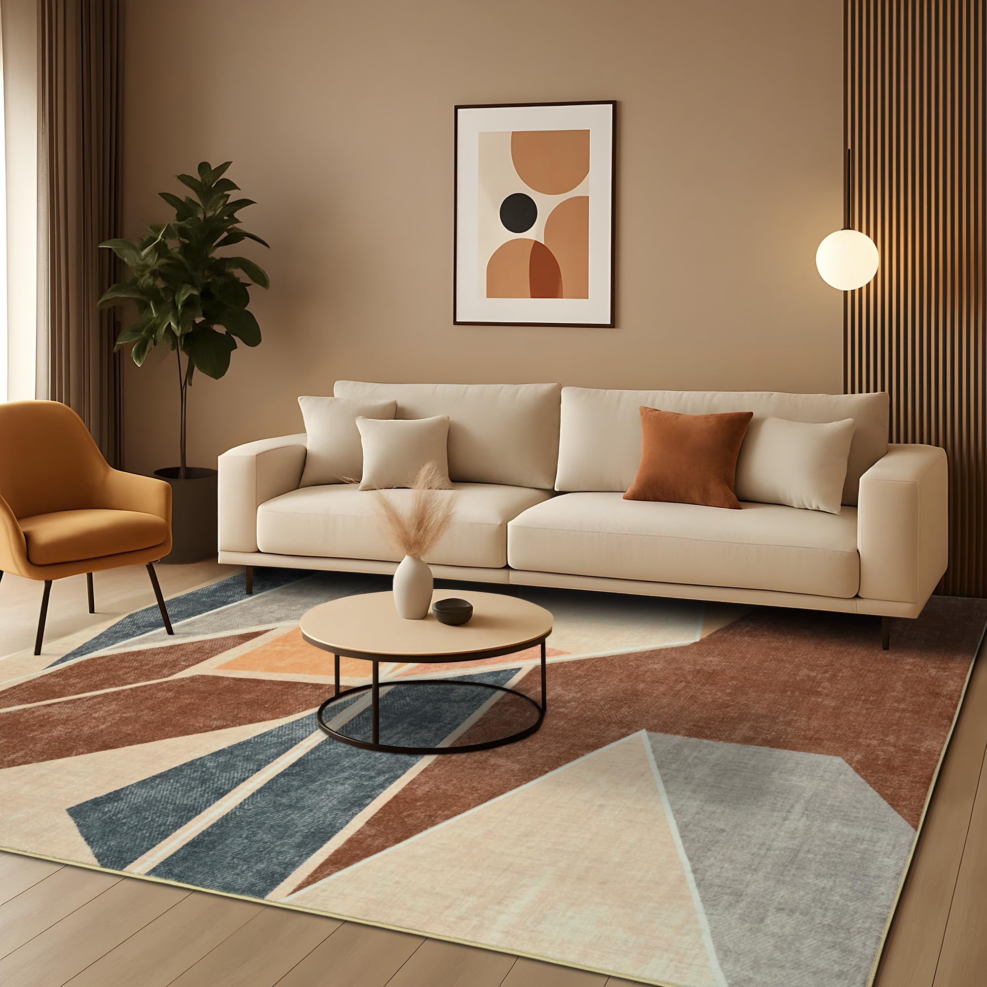 RUGICI Modern Geometric Area Rug 6x9, Washable Area Rugs for Living Room,Non-Slip -Shedding Contemporary Rugs,Indoor Balcony Carpet for Bedroom Dining