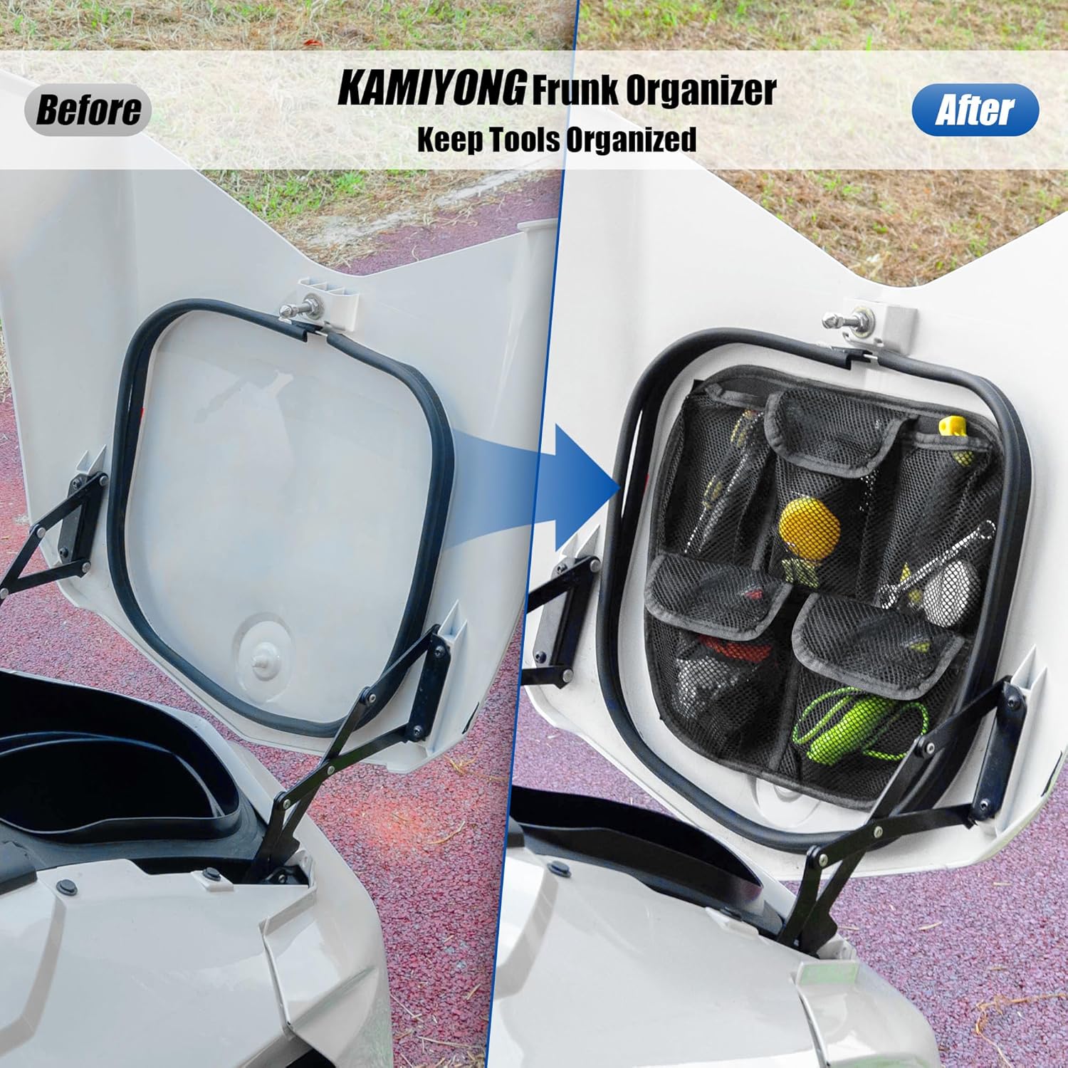 Front Trunk Lid Organizer with 5 Mesh Wall Pocket for Spyder, Frunk Tool Bag Storage Accessory for Can-Am Spyder F3 F3-S F3-T F3-L 2015-2025 (Black Style)