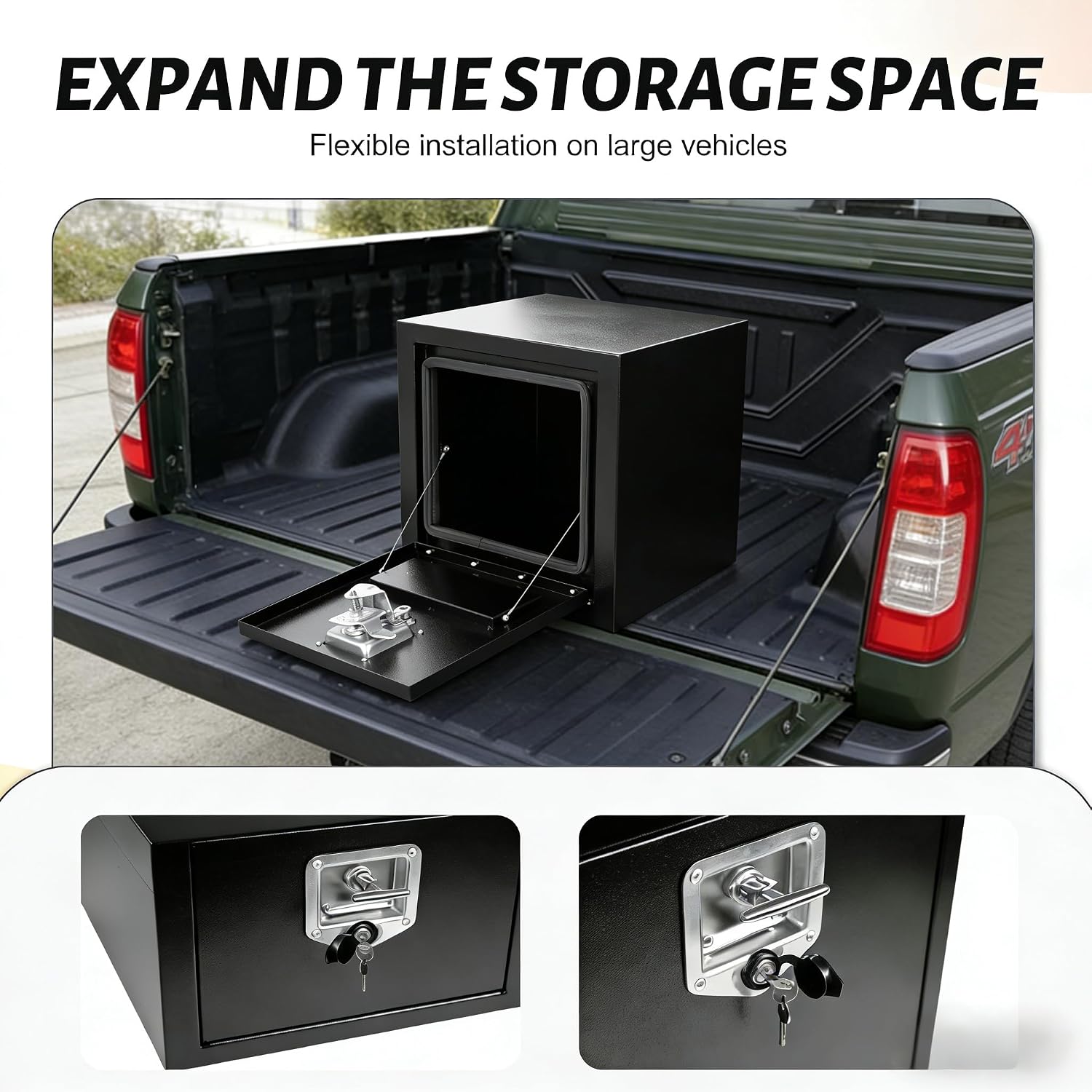 18" Underbody Truck Tool Box, Heavy Duty Steel Underbody Toolbox with T-Handle Lock & Weatherproof Seal, Lockable Truck Trailer Tool Box for Pickup, Flatbed, RV, Van, Utility Vehicles - 18 x 12 x 14