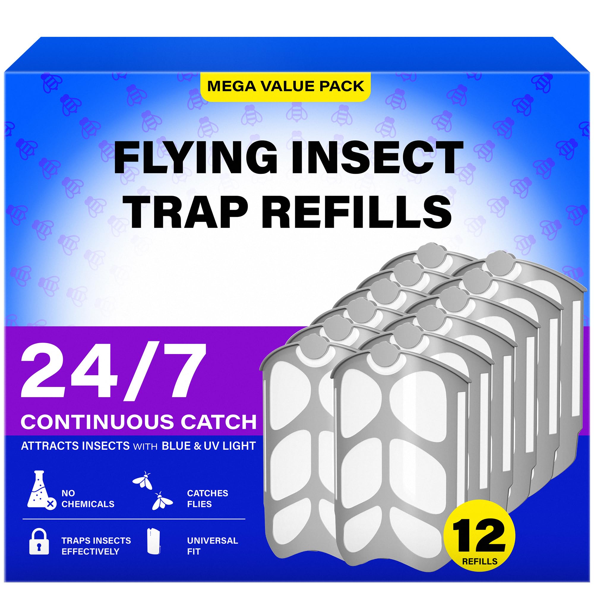 Kompoll 12-Pack Refill Cartridges Compatible with Flying Insect Trap M364 / M364A / Max – Secure Fit, Strong Capture Surface, Easy Plug-in Replacement