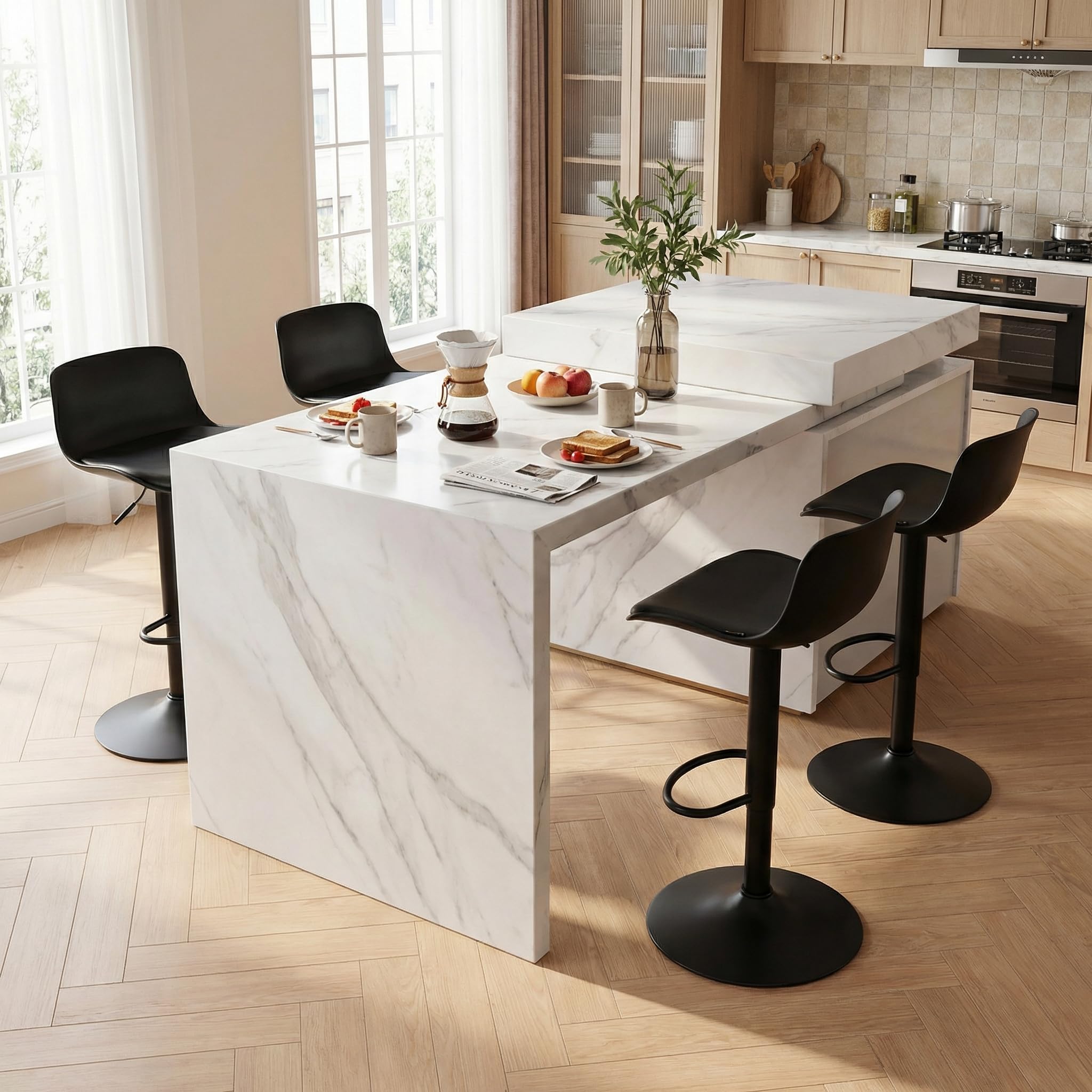 YOUNIKE Barhocker 2er Set Schwarz, Höhenverstellbarer Dreh-Barstuhl mit Rückenlehne, Hohe Barstühle als Küchenstuhl Tresenstuhl, Praktische Barhocker für Bartheke Küche Essbereich