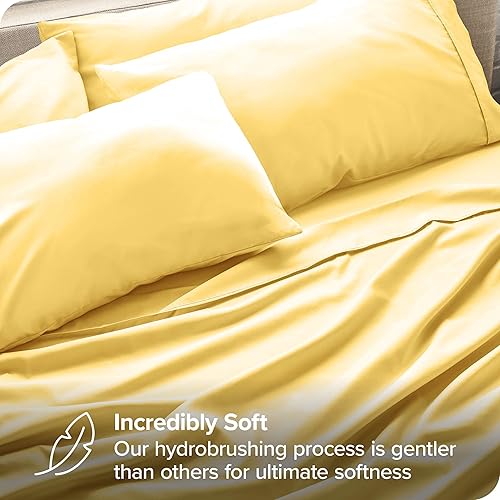Miniatura 2 de Juego de sábanas de 6 piezas de calidad de hotel, tamaño King, 1000 hilos, sábanas de algodón egipcio de 12 pulgadas de profundidad, color amarillo