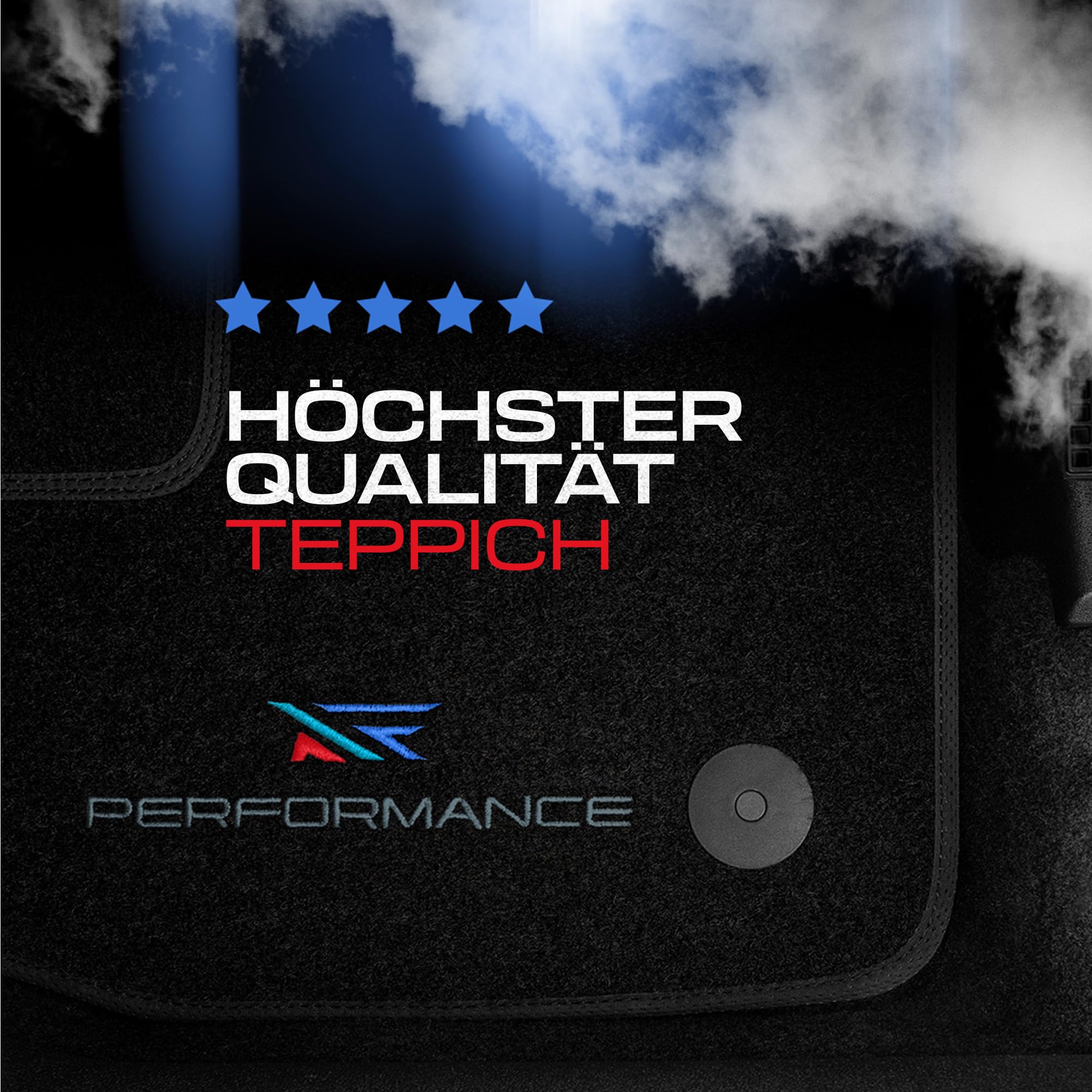PERFORMANCE Alfombras coche de velour personalizadas adecuado para SEAT Leon III 2012-2020 - Standard, Perforado, azul, cian y rojo -Bordado CNC preciso, ribete perforado de diseño, alfombrillas de co
