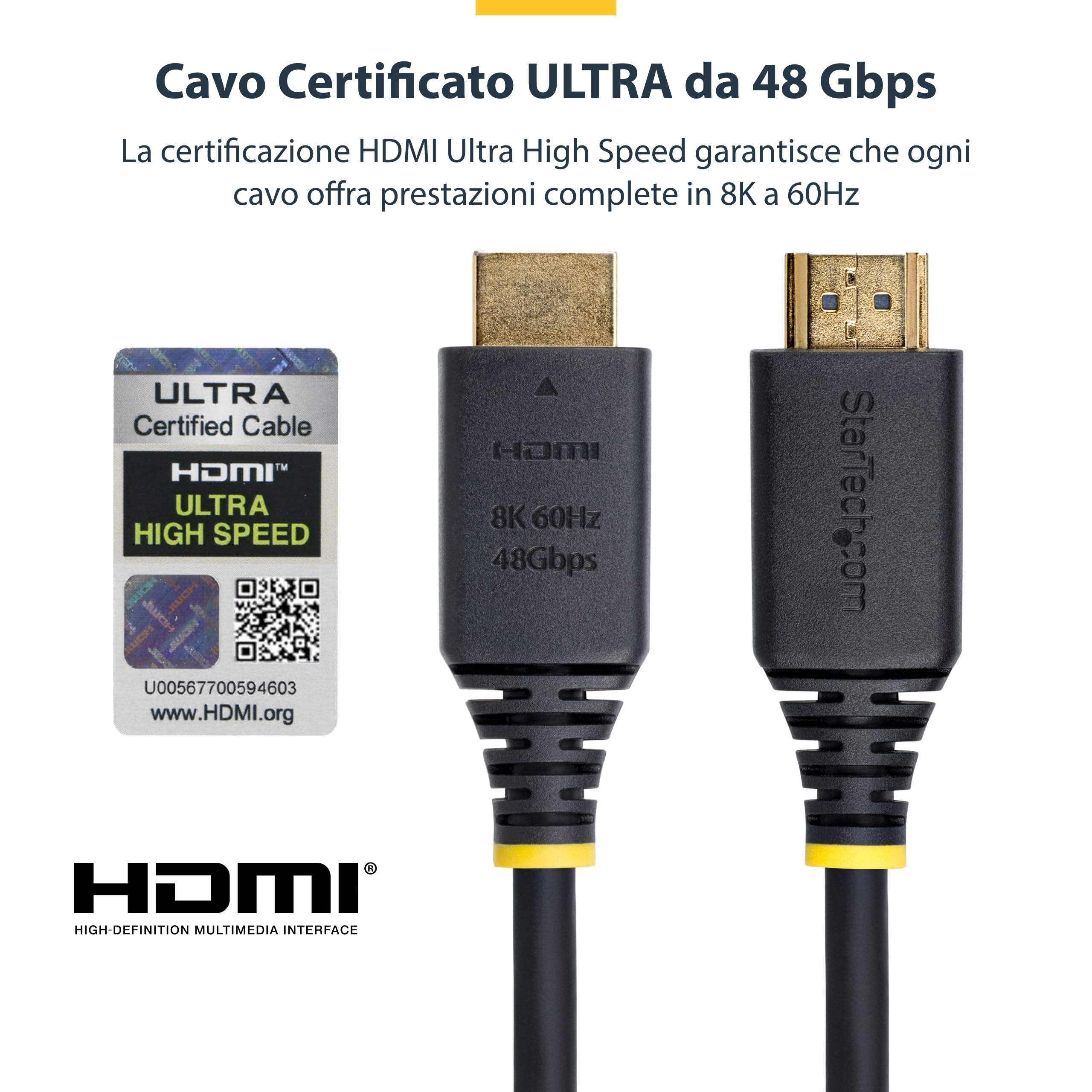 StarTech Cavo HDMI 2.1 Ultra High Speed 4m, 8K 60Hz, HDR10+, 48Gbps | Ideale per TV 8K, console e home theater