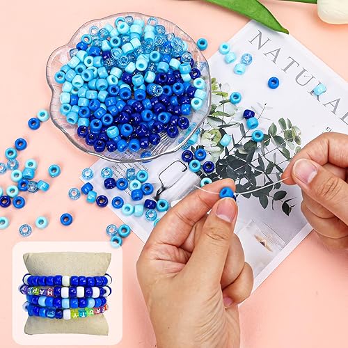 Miniatura 3 de Quefe 1200 cuentas de pony de 0.236 x 0.325 pulgadas a granel, 5 estilos de cuentas de pony azules para hacer pulseras, cuentas Kandi, cuentas de
