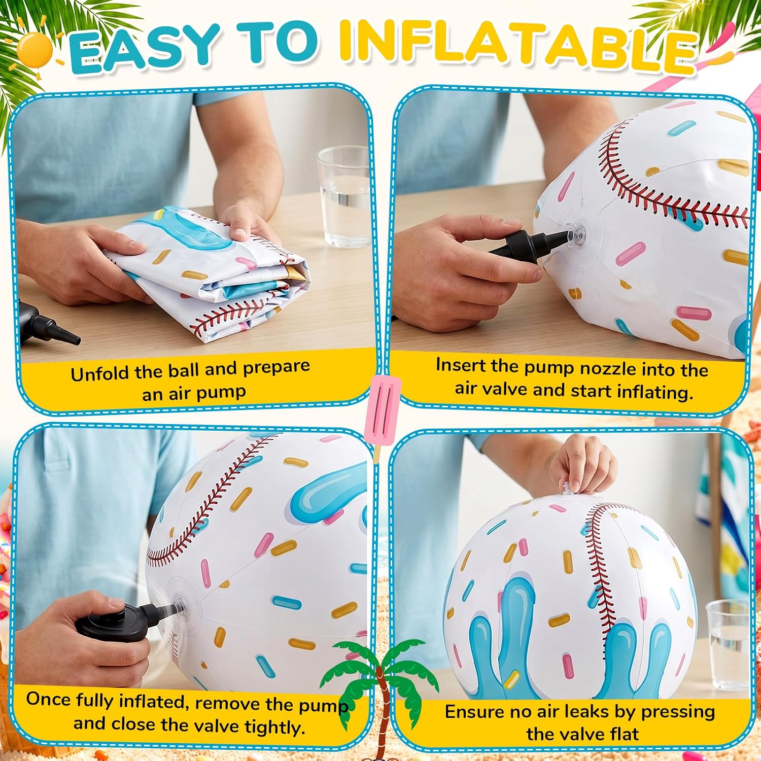 12 Pack Ice Cream Drip Baseball Beach Balls 16 Inch Ice Cream Themed Beach Balls Bulk for Birthday Baseball Party Favors Summer Pool Game Gifts Outdoor Supplies