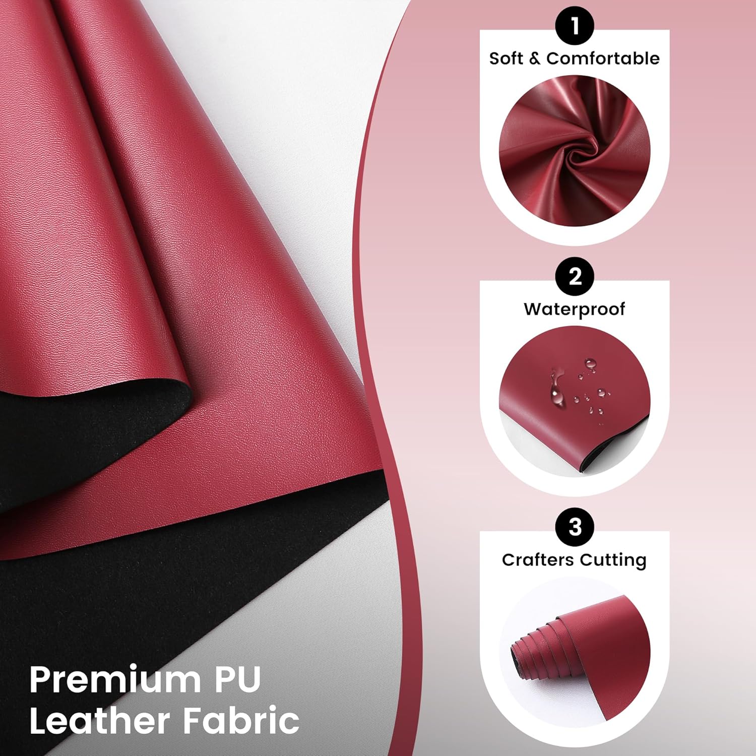 KUUP Soft PU Faux Leather Fabric, 54" x 72" (2 Yards), Waterproof Vegan Synthetic Upholstery Fabric for DIY Sewing, Crafts, Sofas, Handbags, Earrings & Hair Bows Decorations