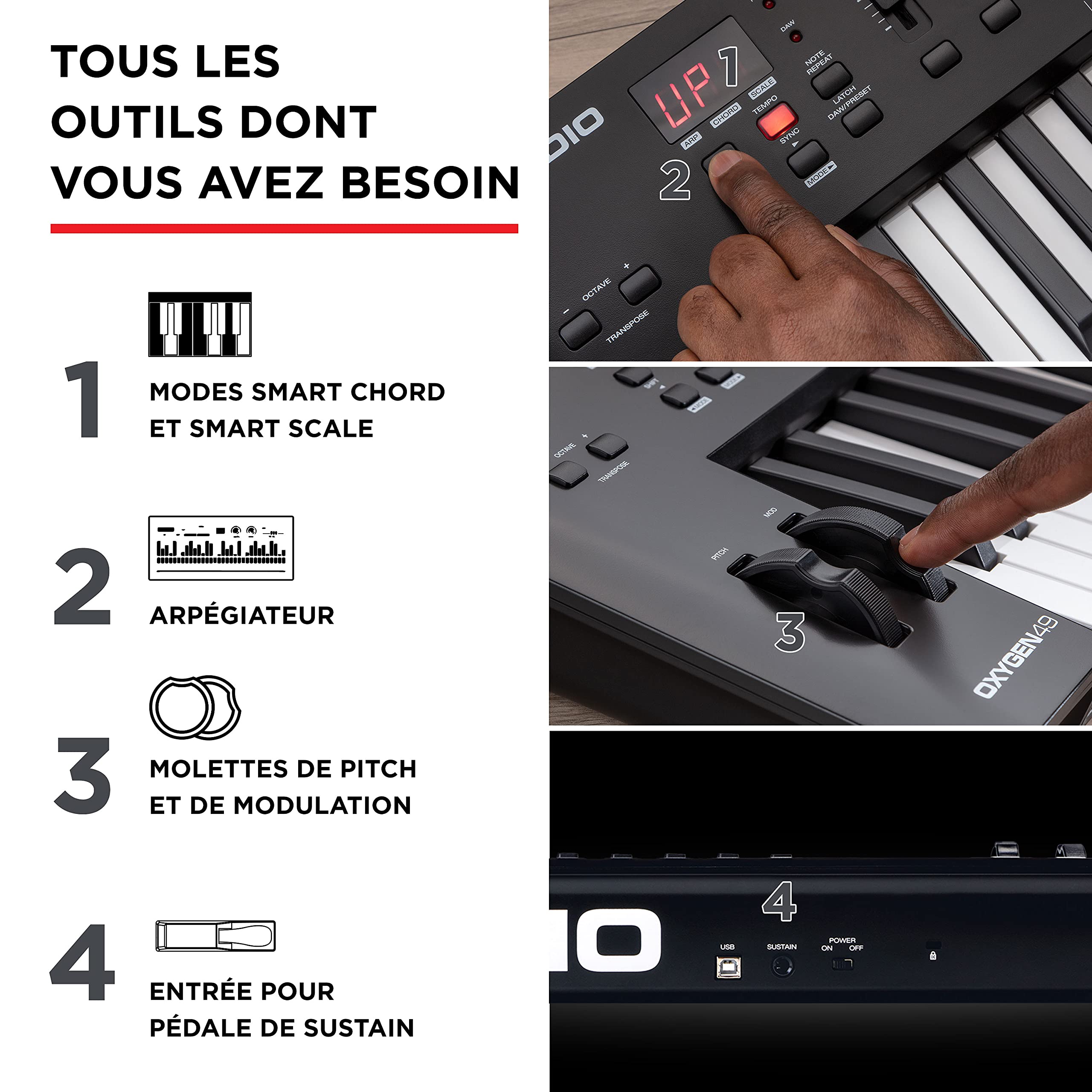 M-AUDIO Oxygen 49 (MKV) - Clavier maître 49 touches MIDI USB avec pads de rythme, modes Smart Chord et Scale, arpégiateur et pack de sons Native Instruments (intégration NKS)