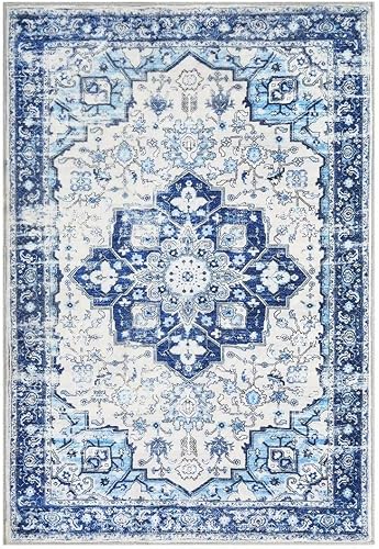 Miniatura 2 de Alfombra suave para interiores de 6 x 9 pulgadas, diseño de medallón floral, lavable, con parte trasera antideslizante, plegable, pelo corto, no