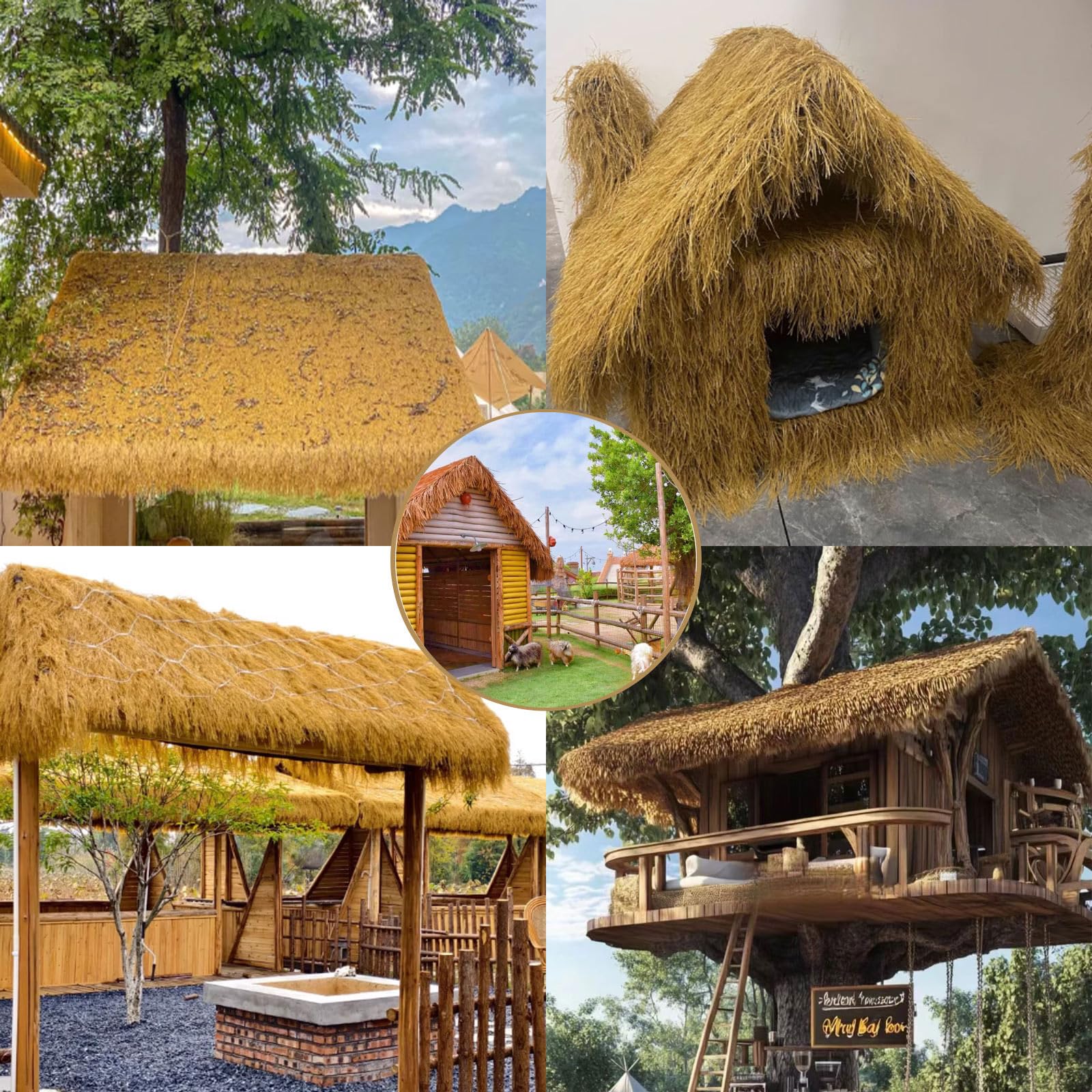 Feuerhemmende künstliche Strohdachplatten, 1 x 3 m, gelbe Strohrolle für Tiki-Bar, Gartenparty, Dekoration, langlebiges synthetisches Stroh für den Außenbereich