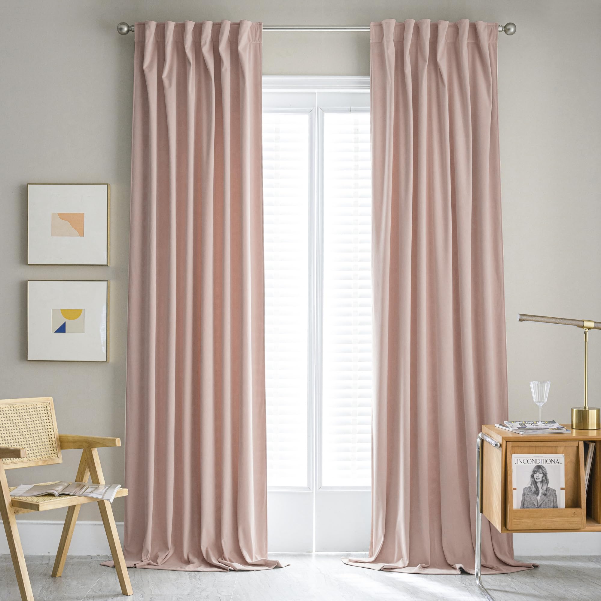 MUMFAS Baby Pink Velvet Curtains for Girls Bedroom, Back Tab Rod Pocket Soundproof Room Darkening Window Drapes Light Blocking Privacy Assured for Living Room 52 x 80 Inch Length, 2 Panels Set โ image 1
