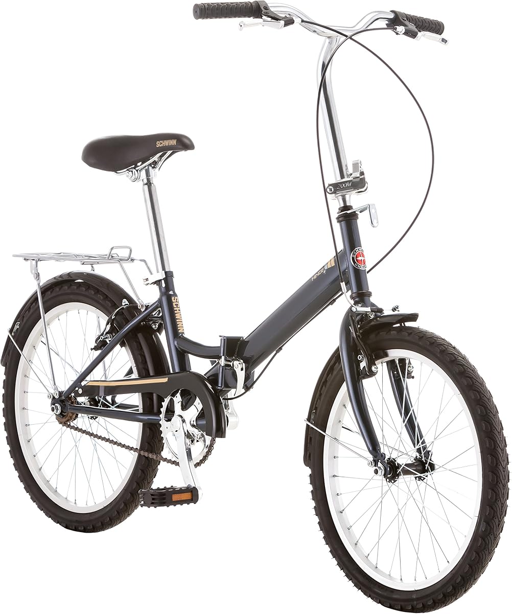 Bicicleta plegable para adultos Schwinn Hinge, ruedas de 20 pulgadas, portaequipajes trasero, bolsa de transporte, varios colores