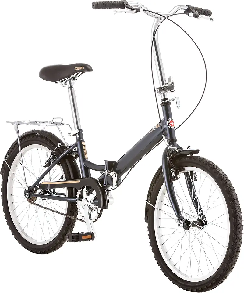 Bicicleta dobrável com dobradiça Schwinn, ótima para passeios urbanos, com moldura de aço de baixa velocidade, para-lamas dianteiro e traseiro, suporte traseiro, bolsa de transporte e rodas de 50,8 cm