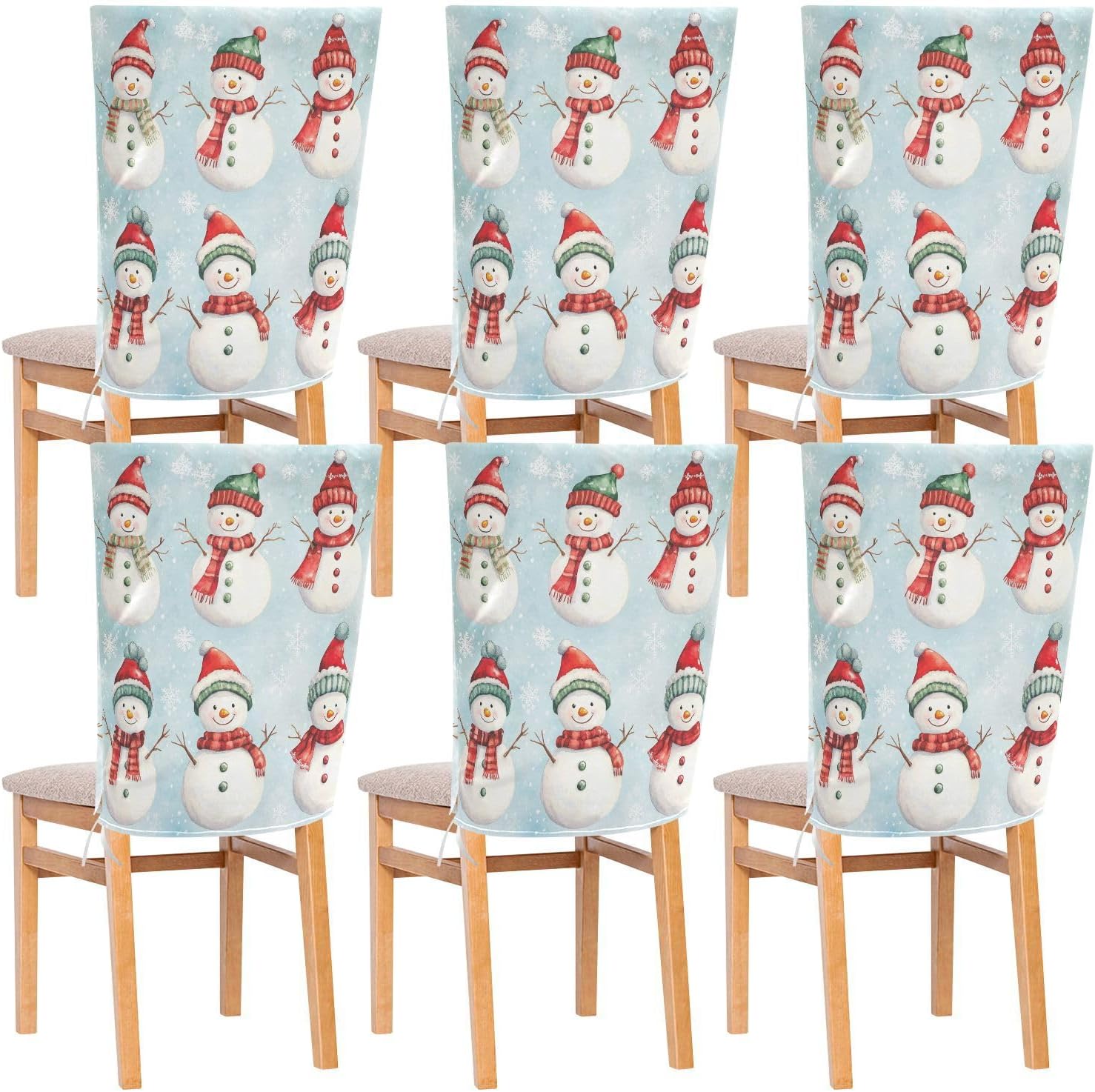 MNSRUU Christmas Snowman Chair Back Cover for Dining Room,Christmas Chair Slipcovers Set of 6, Snowman Chair Cover for Kitchen Hotel Holiday Party Decor,945