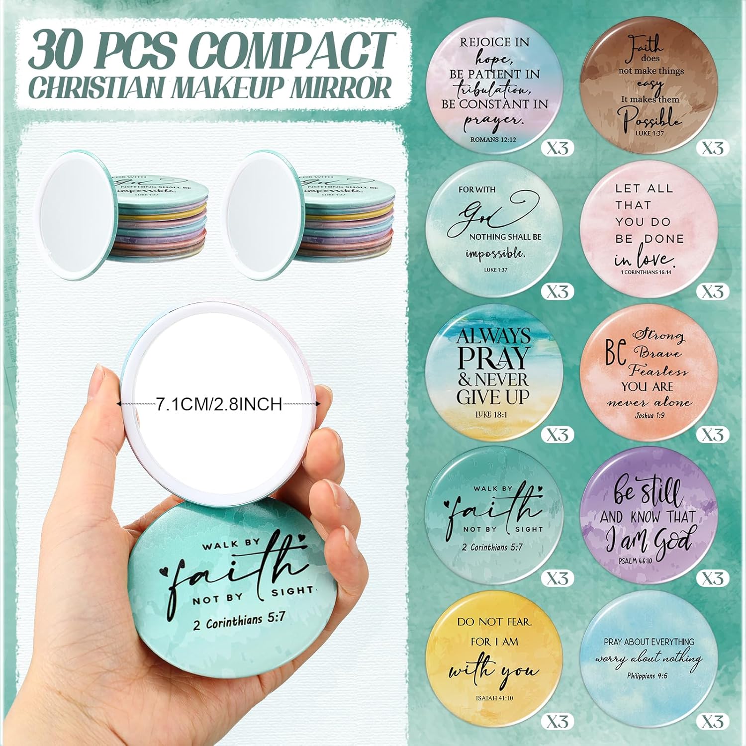 Gueevin 30 Sets Christian Gifts Bulk for Woman Bible Verses Ballpoint Pens Bookmark Religious Compact Mirrors for Valentine's Day Mother Teacher Christmas Sunday School Study(Watercolor Style) - Image 3