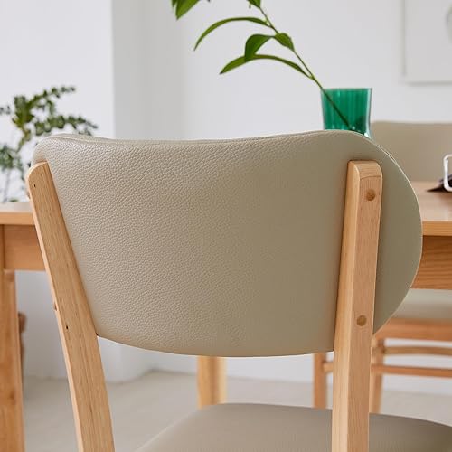 Miniatura 7 de Livinia Tony - Juego de 2 sillas de comedor, asiento tapizado de piel sintética de roble malasio sólido, sillas laterales redondeadas (natural)