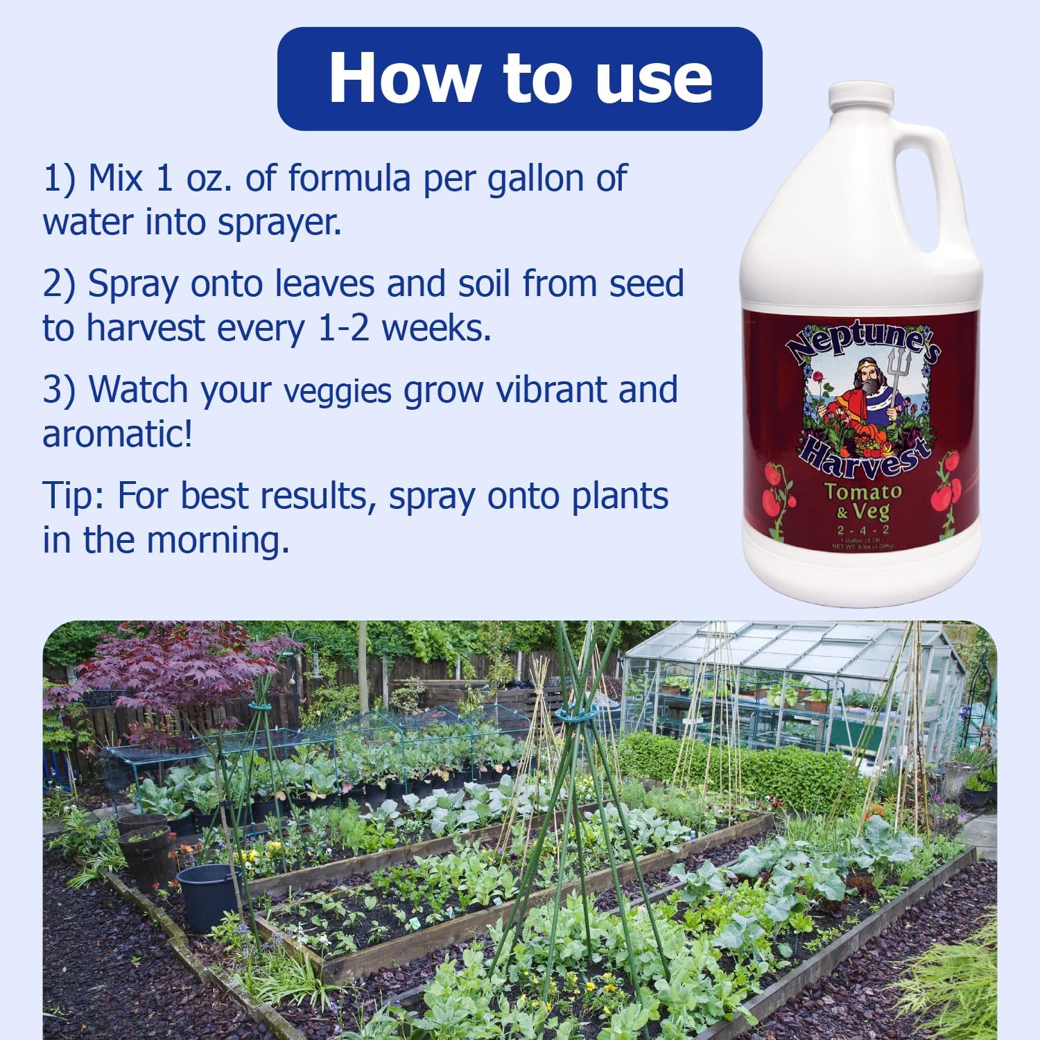 Neptune’s Harvest Organic Tomato & Vegetable Plant Fertilizer (2-4-2) - 142oz Bottle - Liquid Plant Food w/Fresh Fish, Seaweed, Molasses, Yucca Extract, & Humic Acids - for Vegetable Garden - Image 4