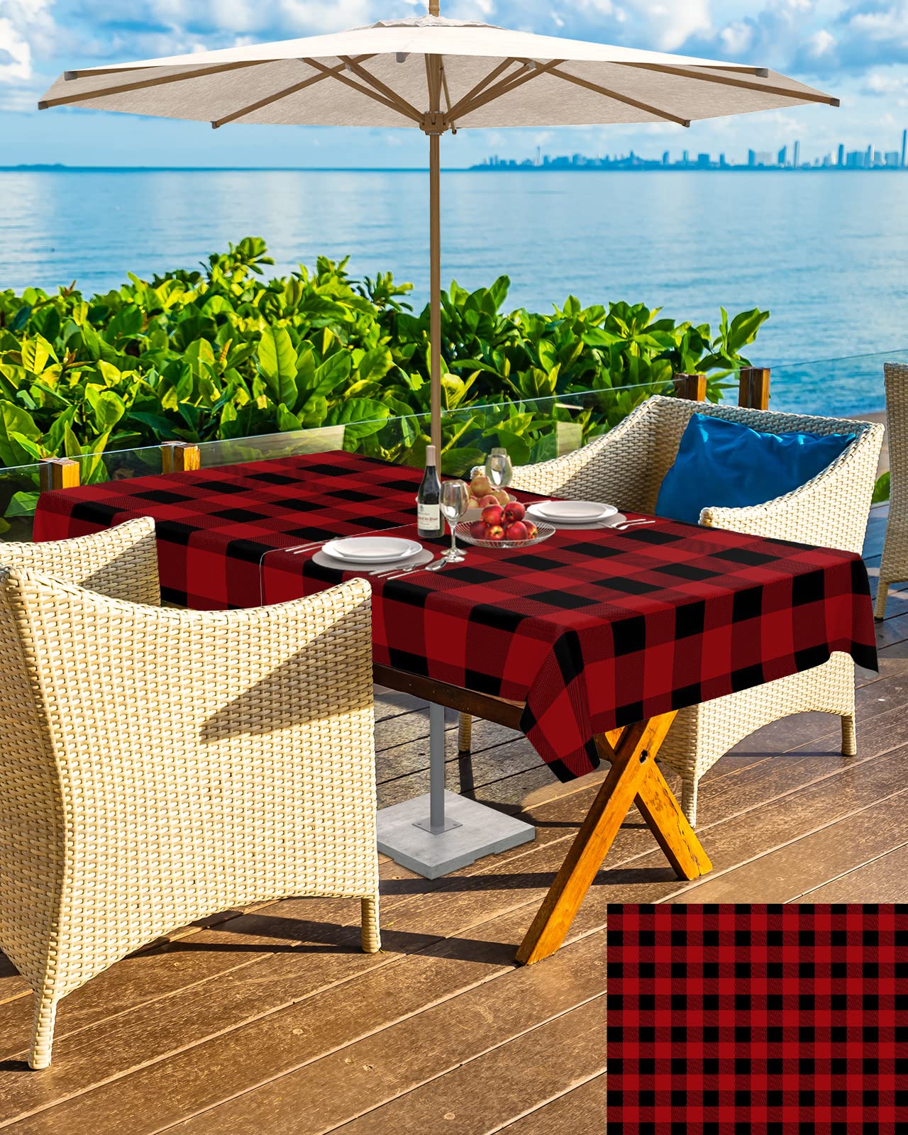 Outdoor Tablecloth with Umbrella Hole and Zipper Christmas Buffalo Plaid Rectangle Tablecloths 60x120 Table Cloths Red and Black Checkered Patio Table Cloth Cover for Outdoor Tables Picnic BBQS Garden : Patio