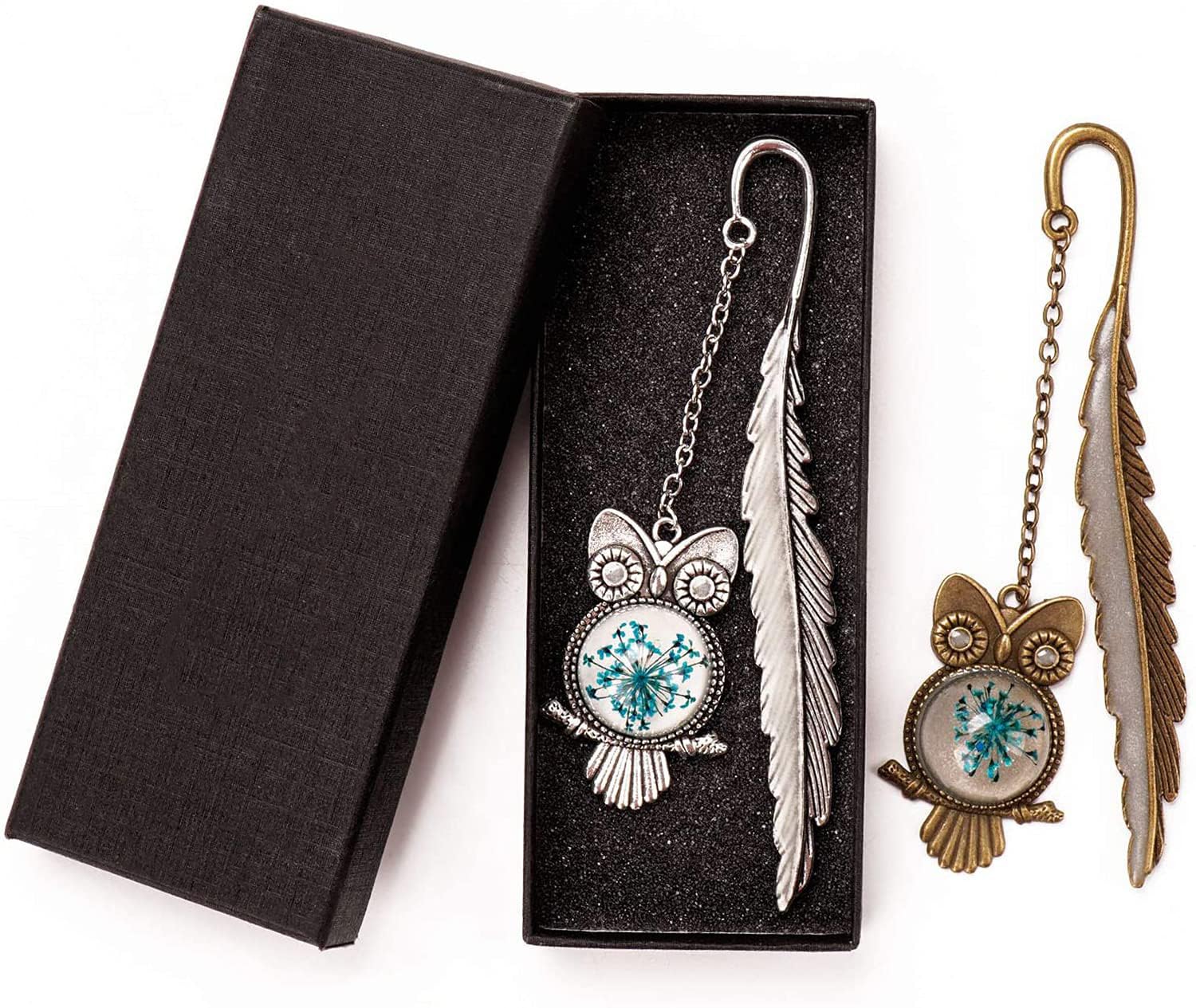 DELFINO Bookmark Metal Bookmarks Retro Feather Owl Luminous Mark Friend Funny Glow in The Dark Cute Women Men Unique Pretty Separator Book Lovers Girls Kids Adults Gift (owl)