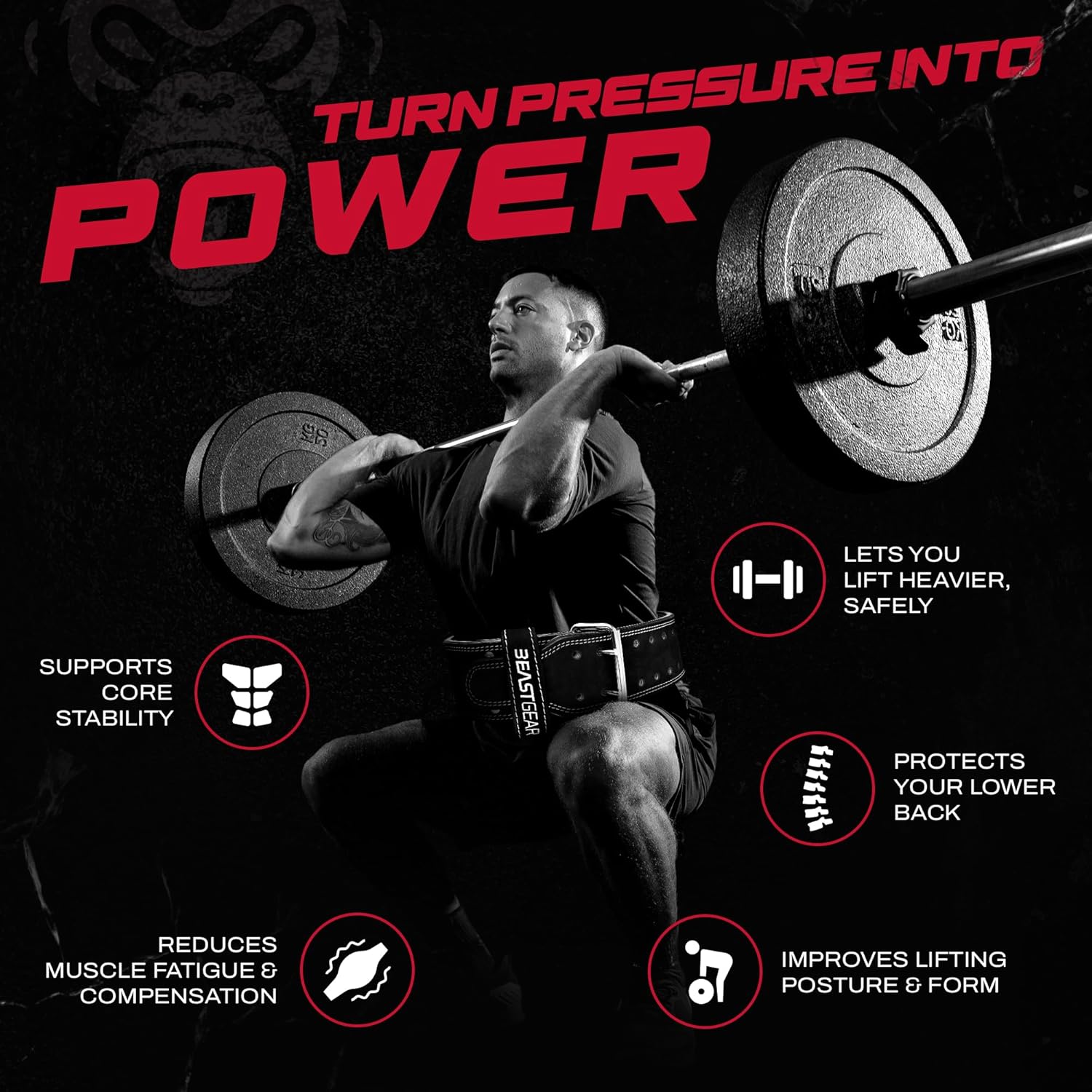 Beast Gear Weight Lifting Belt - Leather Power Lifting Belt for Men，10mm Thick Weightlifting Belt for Deadlifts, Back Support Squats Belts for Powerlifting, Crossfit Gym Belt for Men Women - Image 2