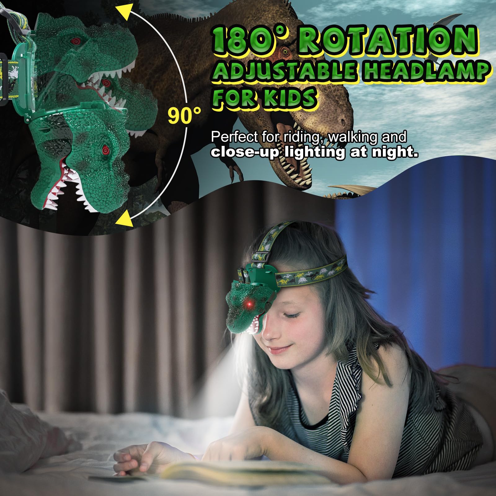 Dinosaur Headlamp for Kids - Rechargeable LED -7