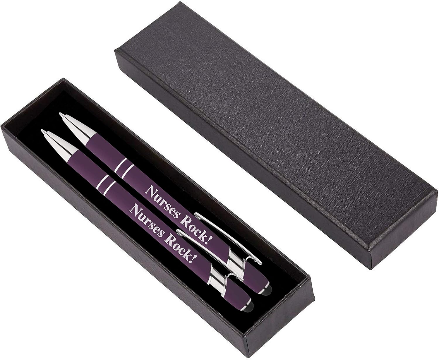 Express Pencils Nurses Rock! Pens Gift Set - 2 Pack of Metal Soft-Touch Pens w/gift box - 2 in 1 Combo Pen for Your Favorite Nurse (Purple - Purple)
