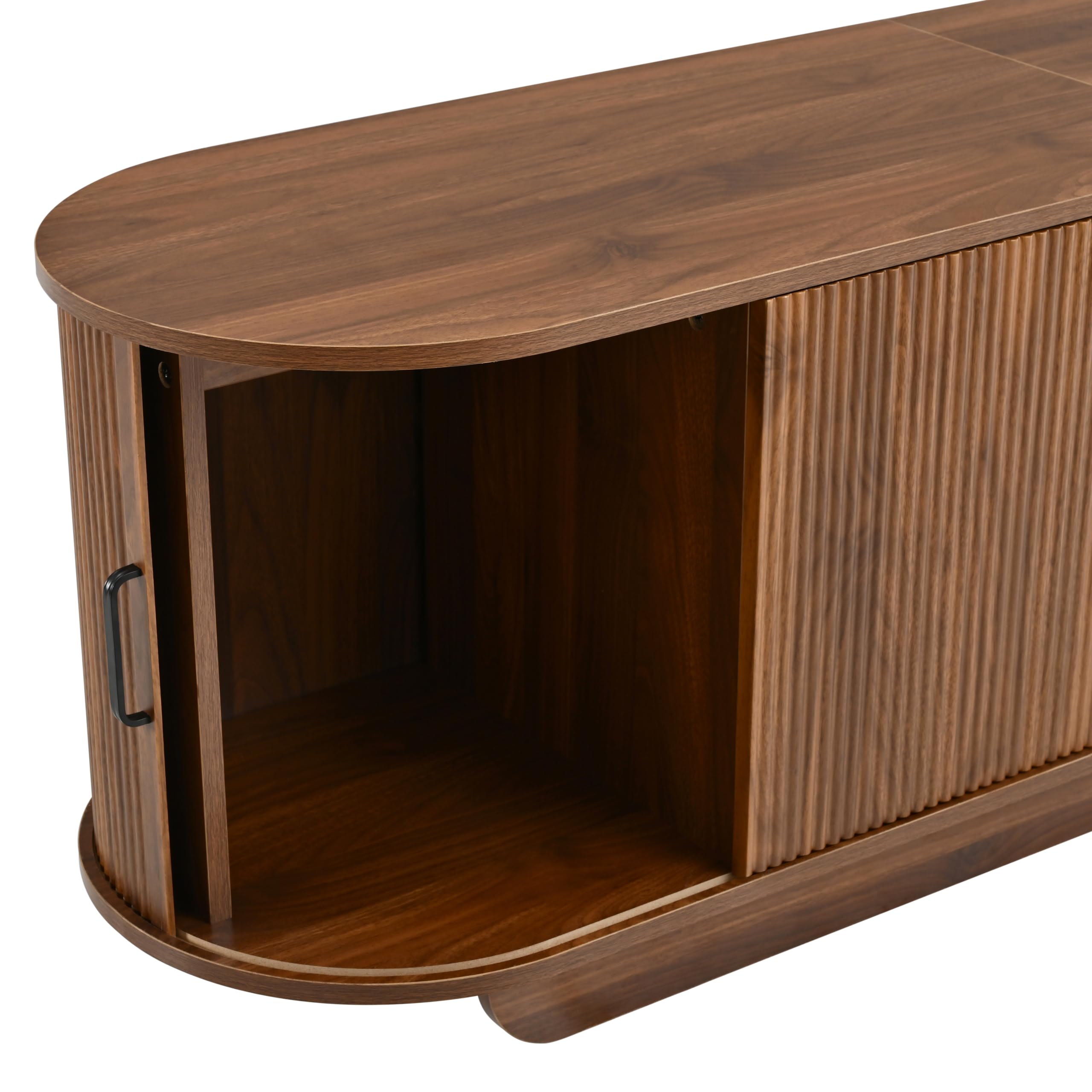 Mobile basso per TV con ante scorrevoli, struttura ondulata 3D, cassetto, scomparto aperto, per soggiorno, 200 x 40 x 50 cm (larghezza x profondità x altezza), noce