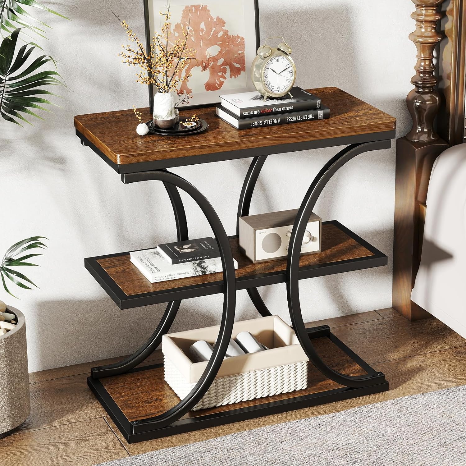 BECHAEO Modern Industrial Coffee Table for Living Room, 41.7'' Rectangular Thickened Wood Top with Metal Arc Legs Center Table, 2-Tier Coffee Tables with Storage Shelf for Home Office
