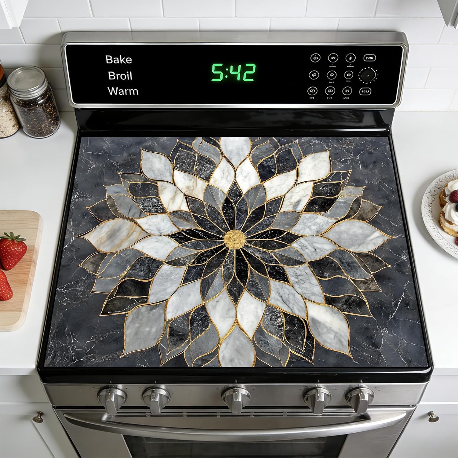 Stove Cover Mat for Electric, Non-Slip Drying Mat Stove Top Cover to Elevate Suitable for Kitchen 28×20 Inch Bottle Design